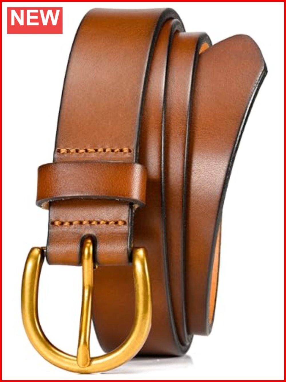 100% Italian Full Grain Leather Belt Gold Buckle 28mm Dress Jeans